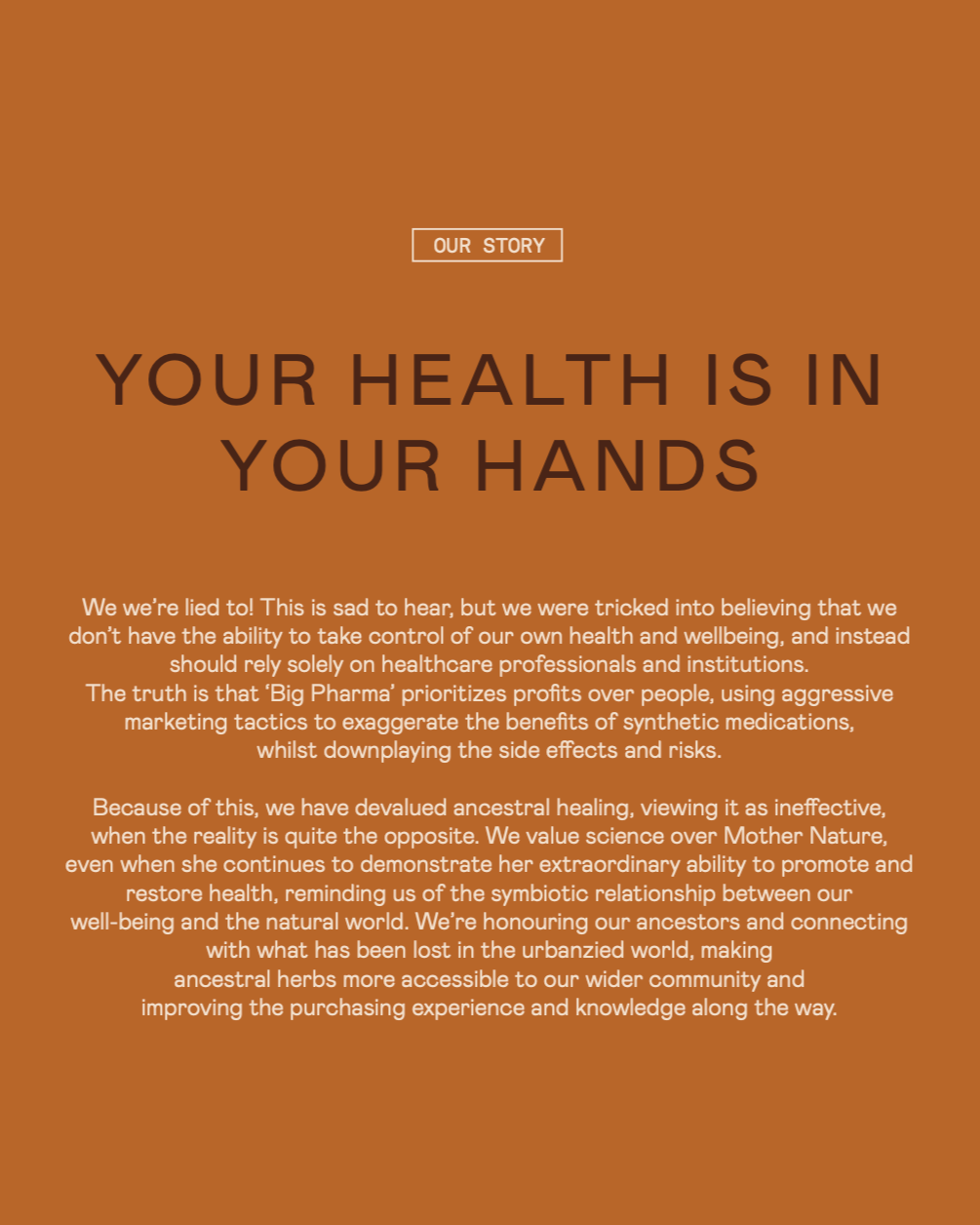 Brown background with black text and a logo on the right side