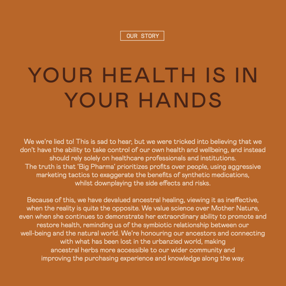 Brown background with black text and a logo on the right side